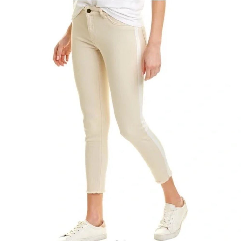 DL1961 Florence Cropped Skinny Ankle Jeans Beige Stripe Women’s 27 Raw Hem
